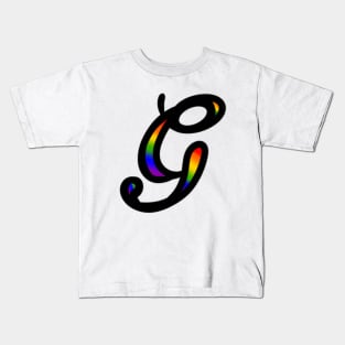 Rainbow Cursive Letter G Kids T-Shirt